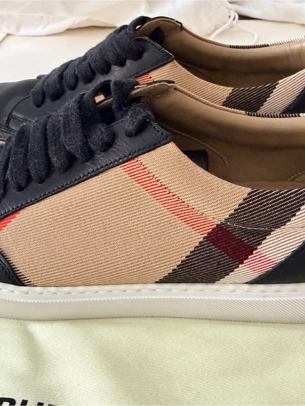 Burberry Beige Plaid & Black Low-Top Sneakers